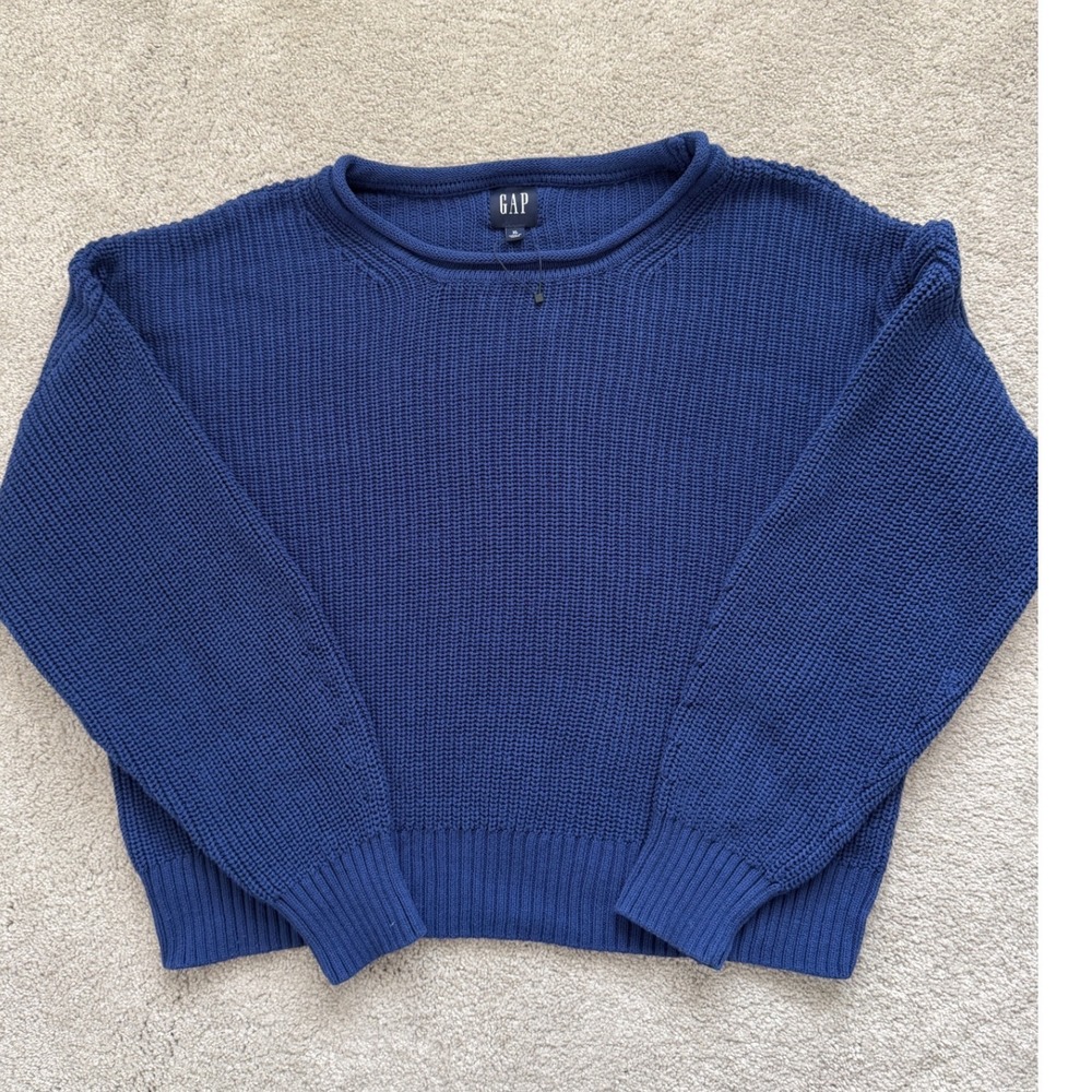 Gap Womens XL Royal Blue Shaker Stitch Cotton Crewneck Sweater Drop Shoulder